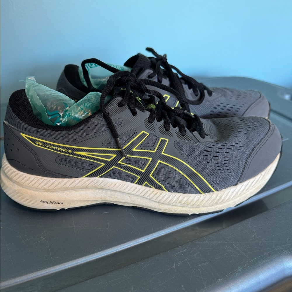 ASICS Men’s Amplifoam Gel Contend 8 Gray Yellow Sneakers size 9